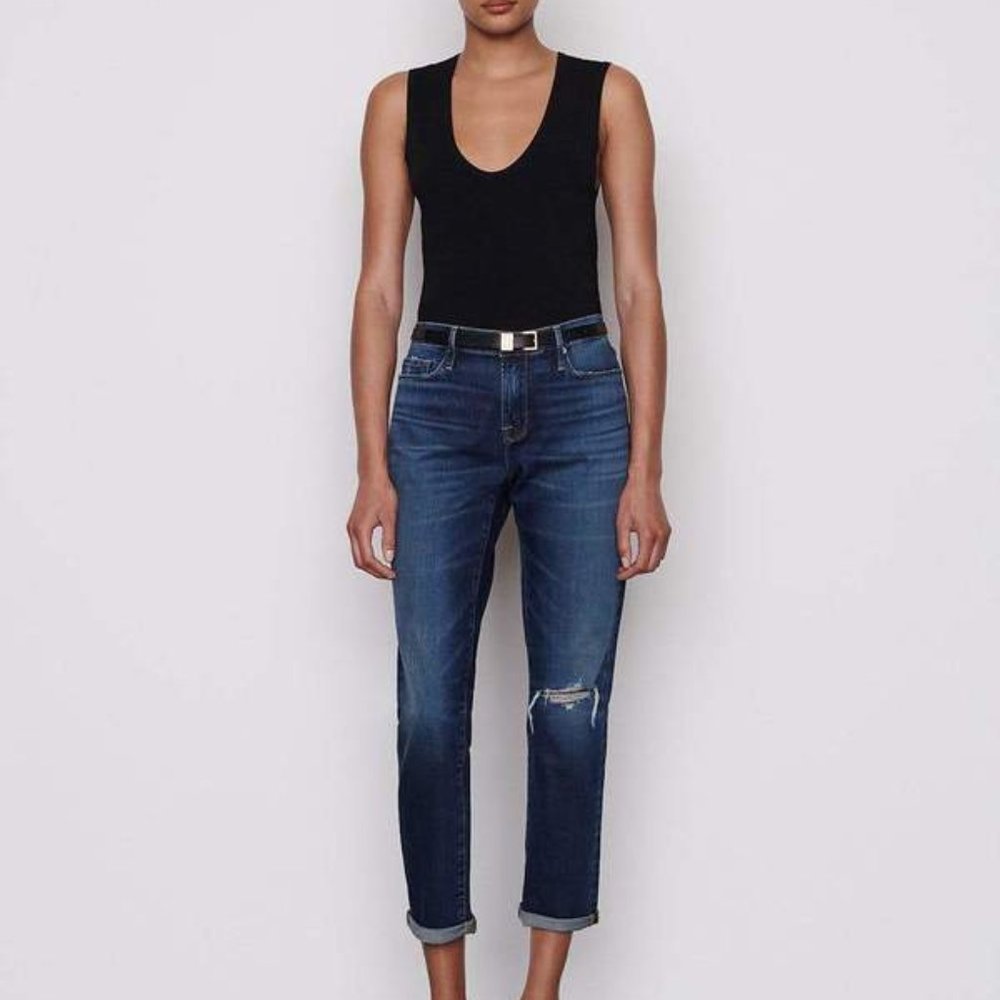 Frame Denim Garcon Relaxed Boyfriend Distressed Jean, Caribou Dark